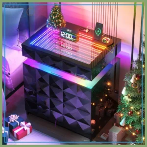 Smart LED Nightstand with Charging Station,